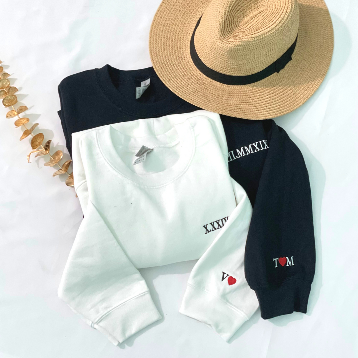 Custom Embroidered Roman Numeral Date Sweatshirt, Hoodie Personalized Date Anniversary Year Wedding Gifts - Embroly