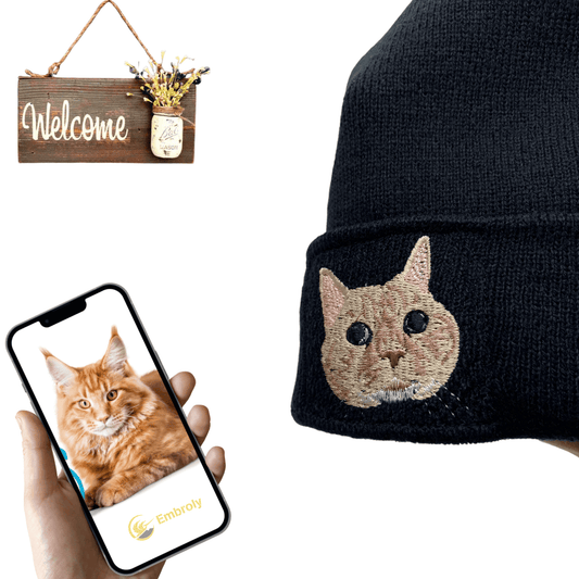 Embroidered Beanie With Pet Full Color Embroidery, Customized Hat With Pet Name On The Side - Embroly