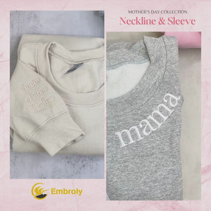 Mama Embroidered Sweatshirt, Custom Momma Sweatshirt Hoodie With Kids Names, Heart On Sleeve