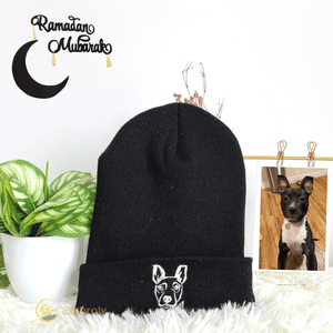 Personalized Embroidered Pet Outline From Photo On Beanie, Customized With Pet Name On Side Or Under Photo