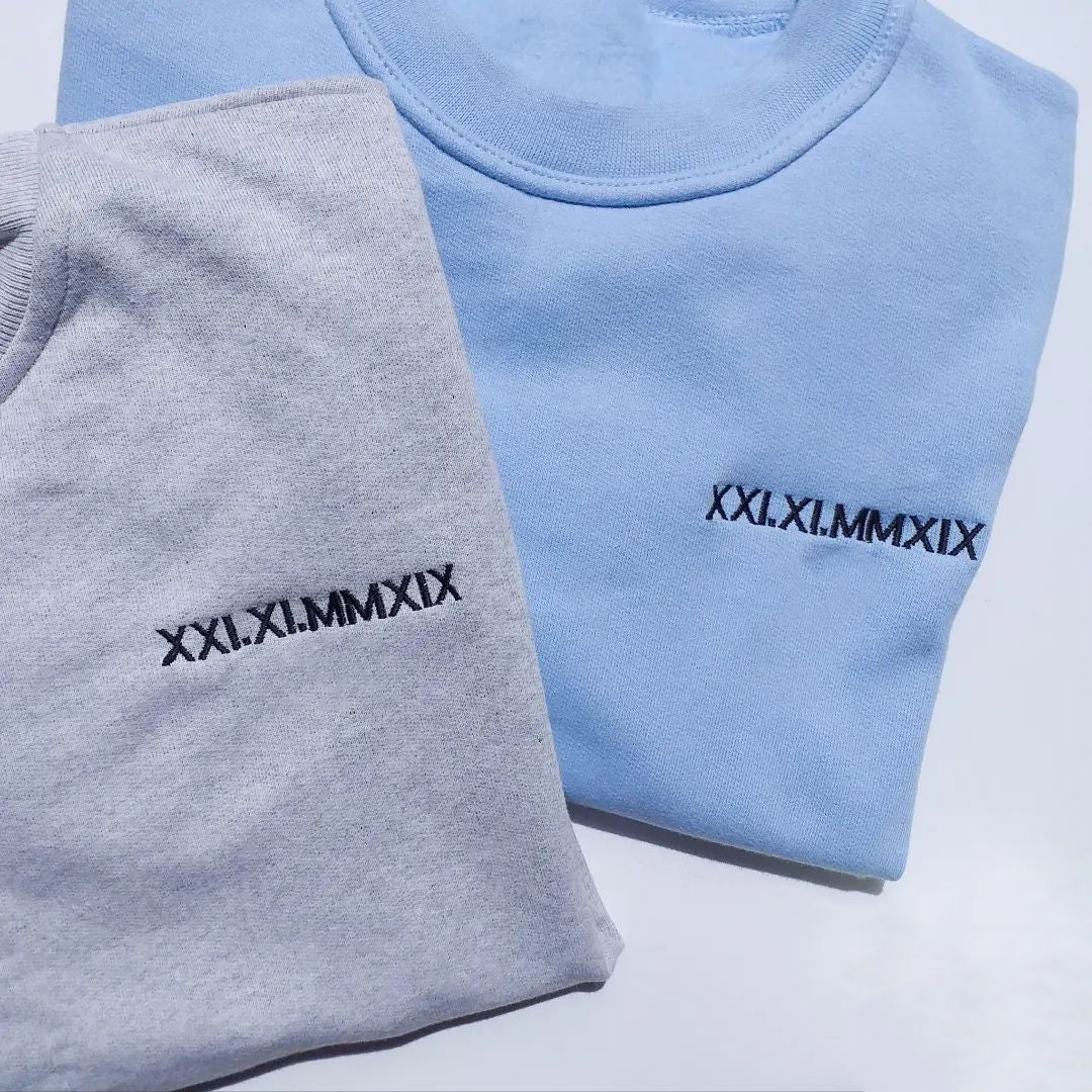 Custom Embroidered Roman Numeral Date Sweatshirt, Hoodie Personalized Date Anniversary Year Wedding Gifts - Embroly