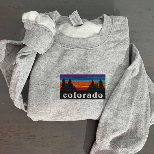 Colorado Forest Camping Crested Butte Ski Snowboard Hiking Mountain Sunset Sweatshirt, Hoodie Embroidered - Embroly