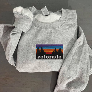 Colorado Forest Camping Crested Butte Ski Snowboard Hiking Mountain Sunset Sweatshirt, Hoodie Embroidered