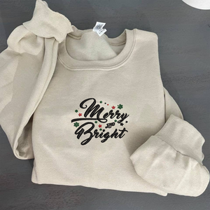 Merry Bright Christmas Gifts Sweatshirt, Hoodie Embroidered - Embroly