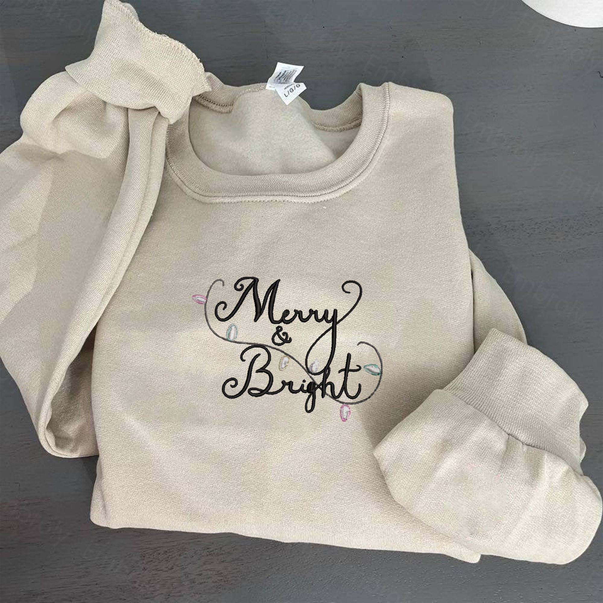 Christmas & Embroidered - Embroly Hoodie Sweatshirt, Bright Merry