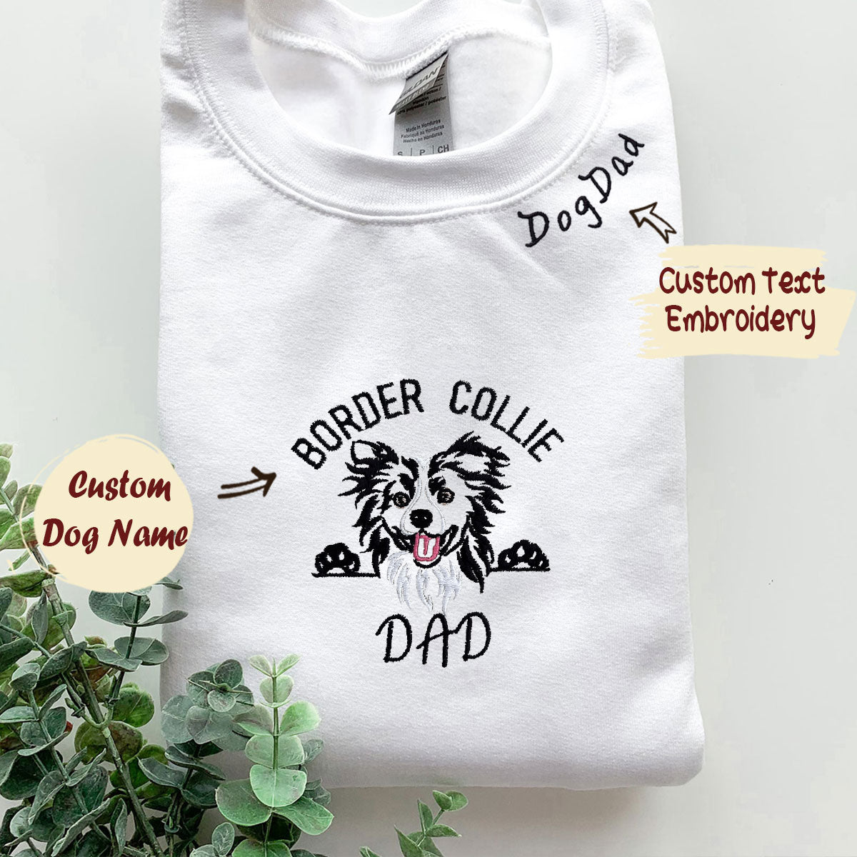 Custom Border Collie Sweatshirt Embroidered Collar with Dog