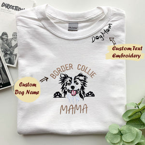 Custom Border Collie Dog Mama Shirt Embroidered Collar, Personalized Shirt with Dog Name, Best Gifts For Boxer Lovers