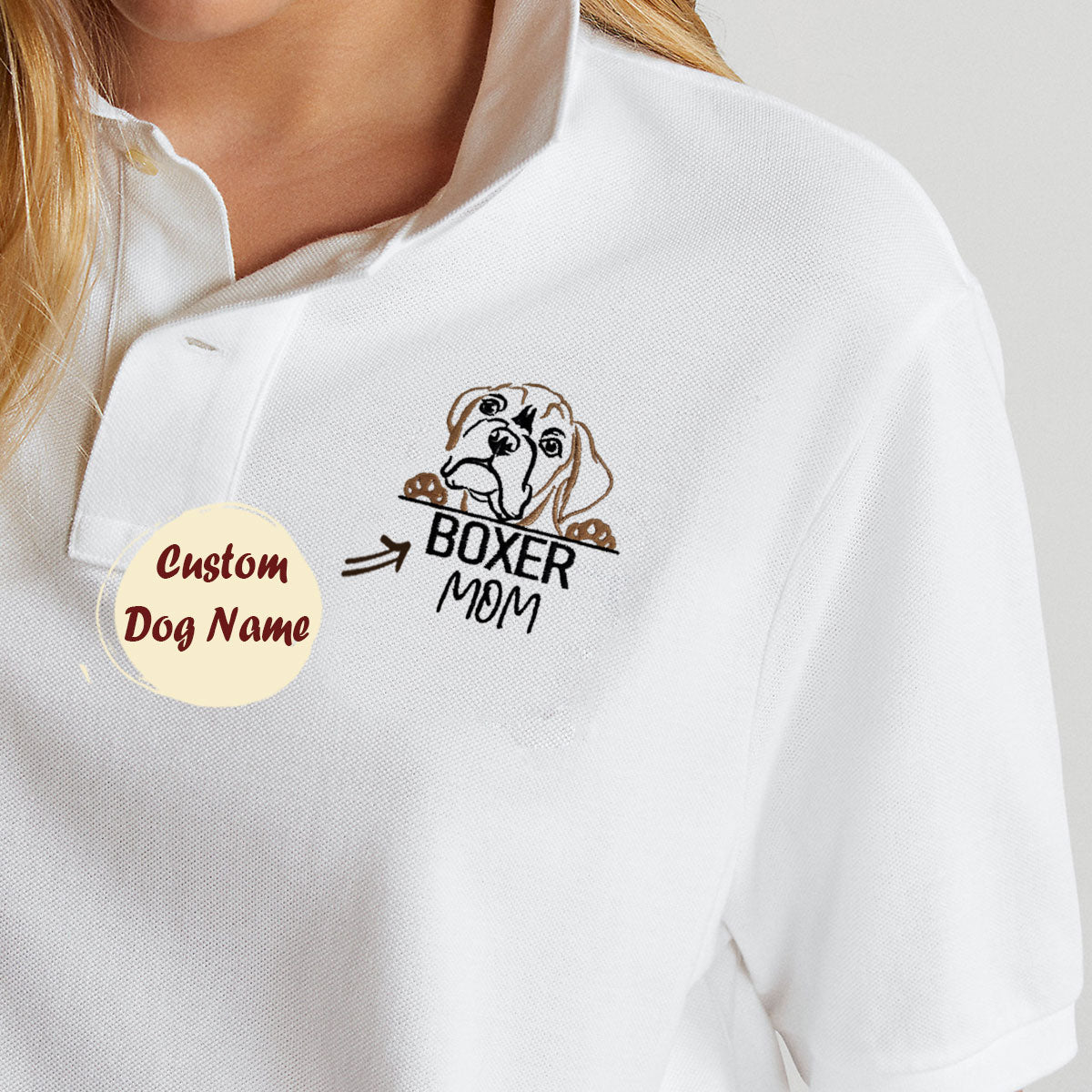 Custom Boxer Dog Mom Embroidered Polo Shirt, Personalized Polo Shirt with Dog Name, Best Gifts For Boxer Lovers