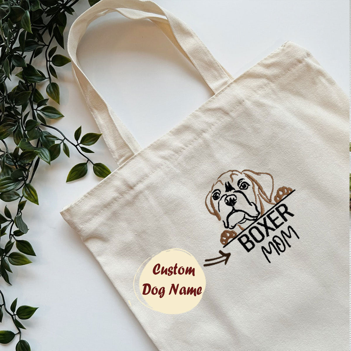Custom Boxer Dog Mom Embroidered Tote Bag, Personalized Tote Bag with Dog Name, Best Gifts For Boxer Lovers