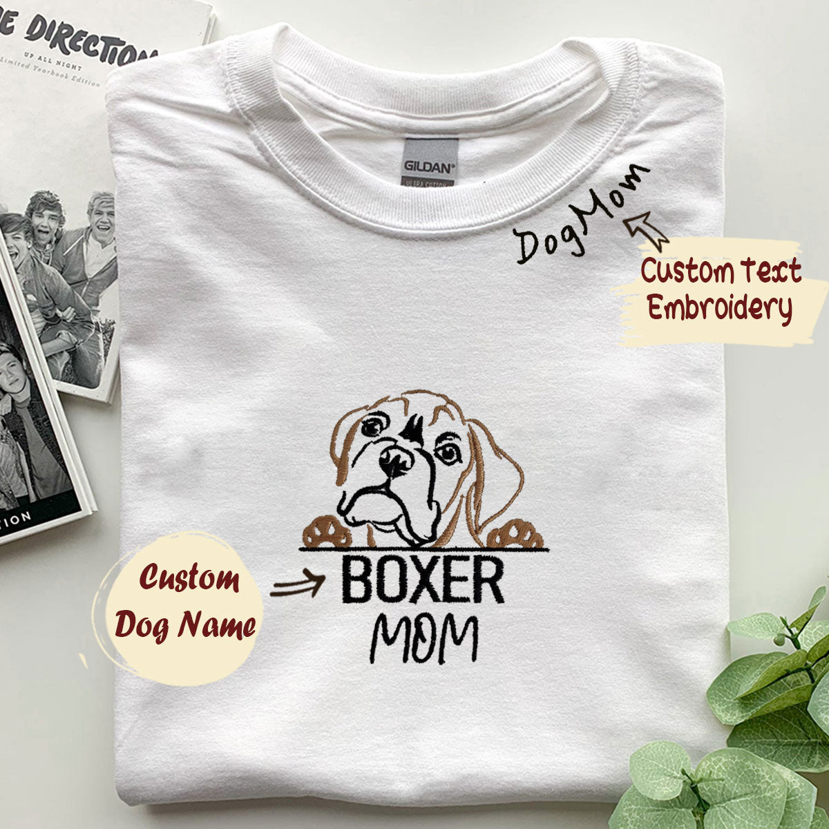 Custom Boxer T shirts, Dog Mom Shirt Embroidered Collar with Dog Name, Best  Boxer Dog Gift Idea - Embroly