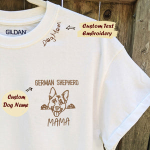 Custom German Shepherd Dog Mama Embroidered Collar Shirt, Personalized Shirt with Dog Name, Gifts For German Shepherd Lovers