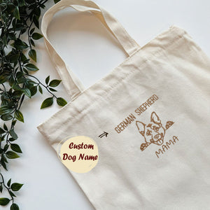 Custom German Shepherd Dog Mama Embroidered Tote Bag, Personalized Tote Bag with Dog Name, Gifts For German Shepherd Lovers