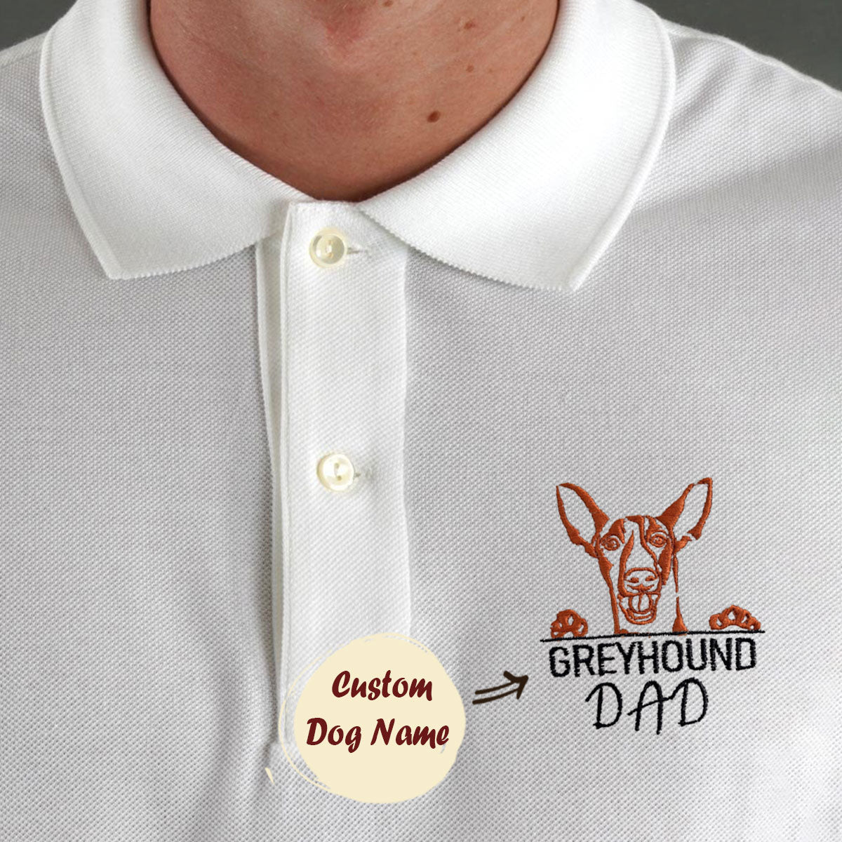 Custom Italian Greyhound Dog Dad Embroidered Polo Shirt, Personalized Polo Shirt with Dog Name, Best Gifts For Greyhound Lovers