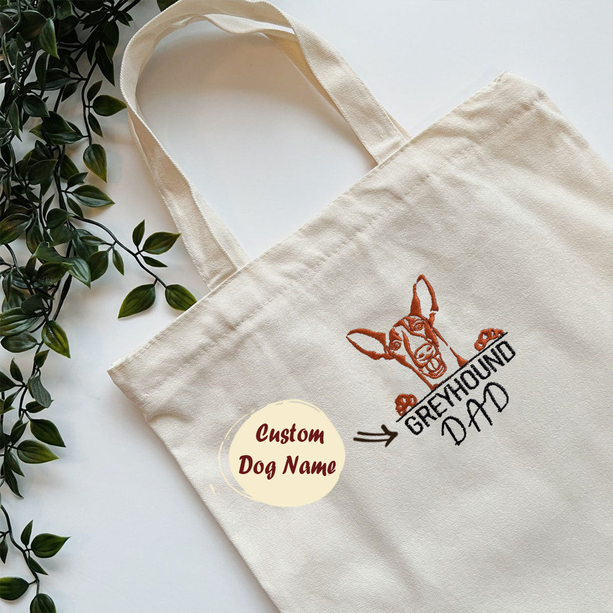 Custom Italian Greyhound Dog Dad Embroidered Tote Bag, Personalized Tote Bag with Dog Name, Best Gifts For Greyhound Lovers