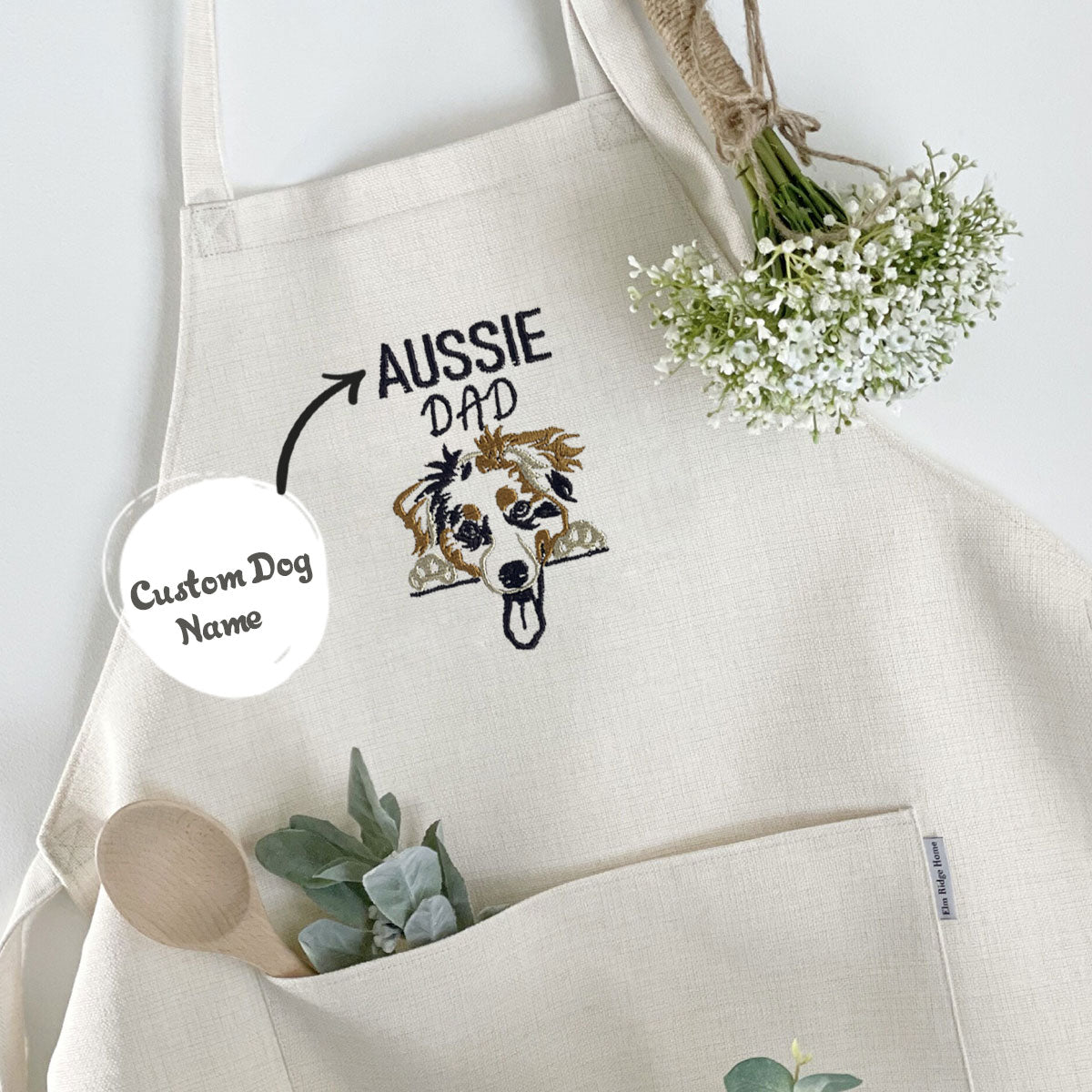Custom Australian Shepherd Apron For Humans Personalized Embroidered custom-australian-shepherd-apron-for-humans-personalized-embroidered