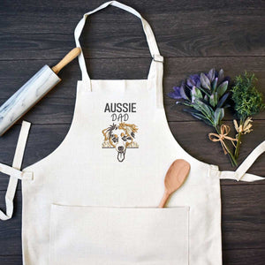 Custom  Australian Shepherd Dog Dad Embroidered Apron, Personalized Apron with Dog Name, Best Gifts For Australian Shepherd Owners