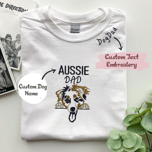 Custom  Australian Shepherd Dog Dad Embroidered Collar Shirt, Personalized Shirt with Dog Name, Best Gifts For Australian Shepherd Owners