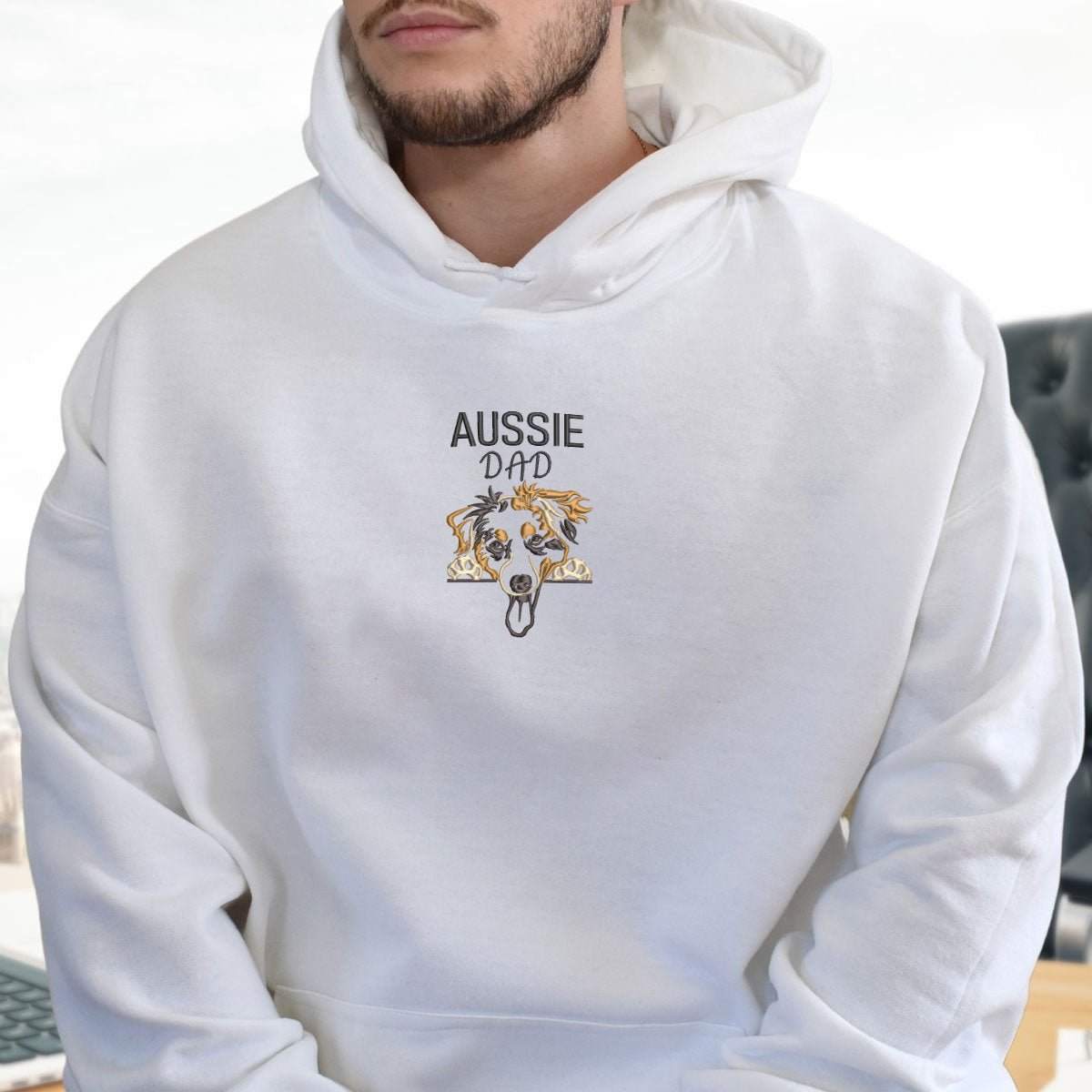 Custom  Australian Shepherd Dog Dad Embroidered Hoodie, Personalized Hoodie with Dog Name, Best Gifts For Australian Shepherd Owners - Embroly