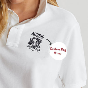 Custom Australian Shepherd Dog Mama Embroidered Polo Shirt, Personalized Polo Shirt with Dog Name, Best Gifts For Australian Shepherd Owners