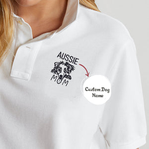 Custom Australian Shepherd Dog Mom Embroidered Dog Name, Personalized Polo Shirt with Dog Name, Best Gifts For Australian Shepherd Owners