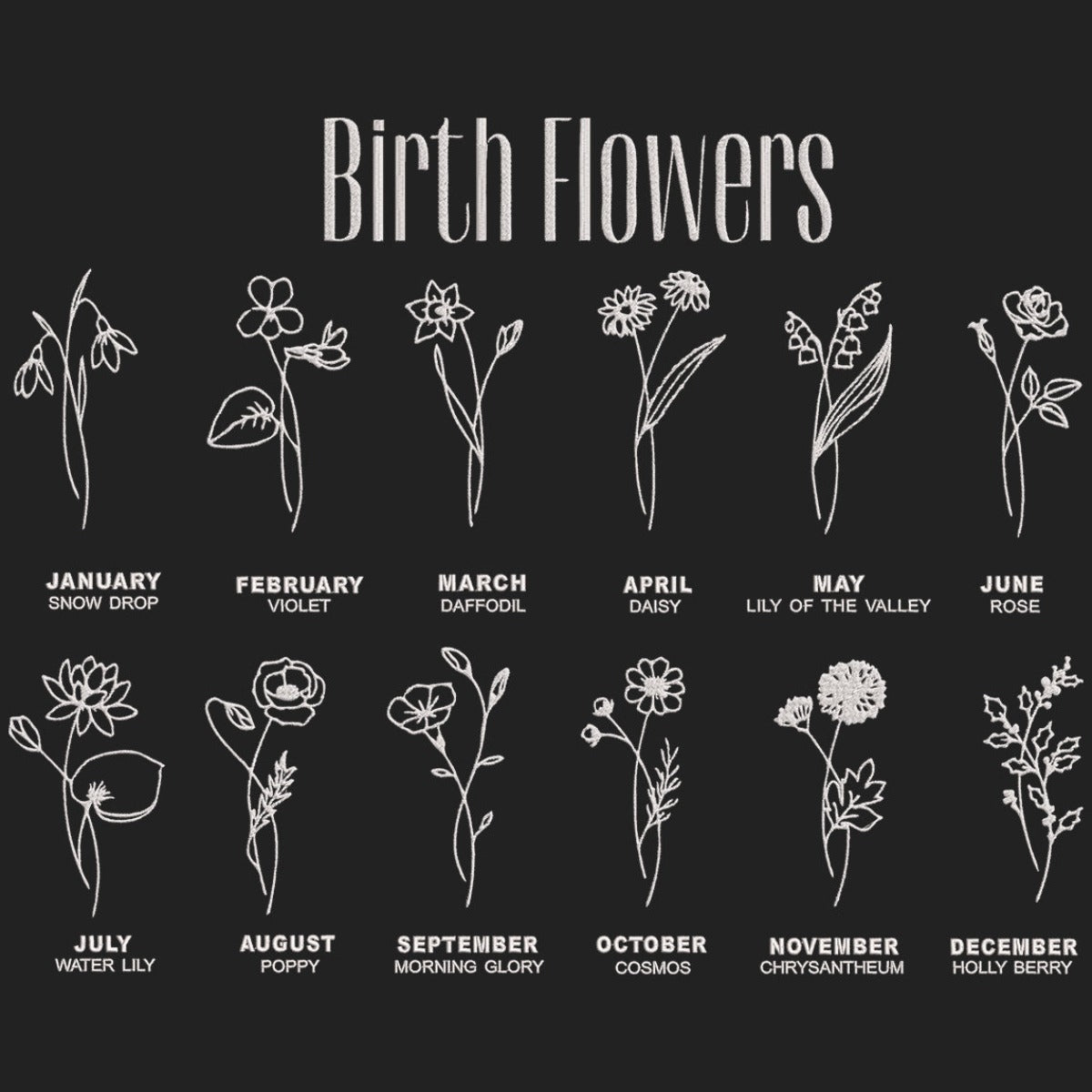 Personalized Birth Flower Mom Sweatshirt or Hoodie - Embroidered - Embroly