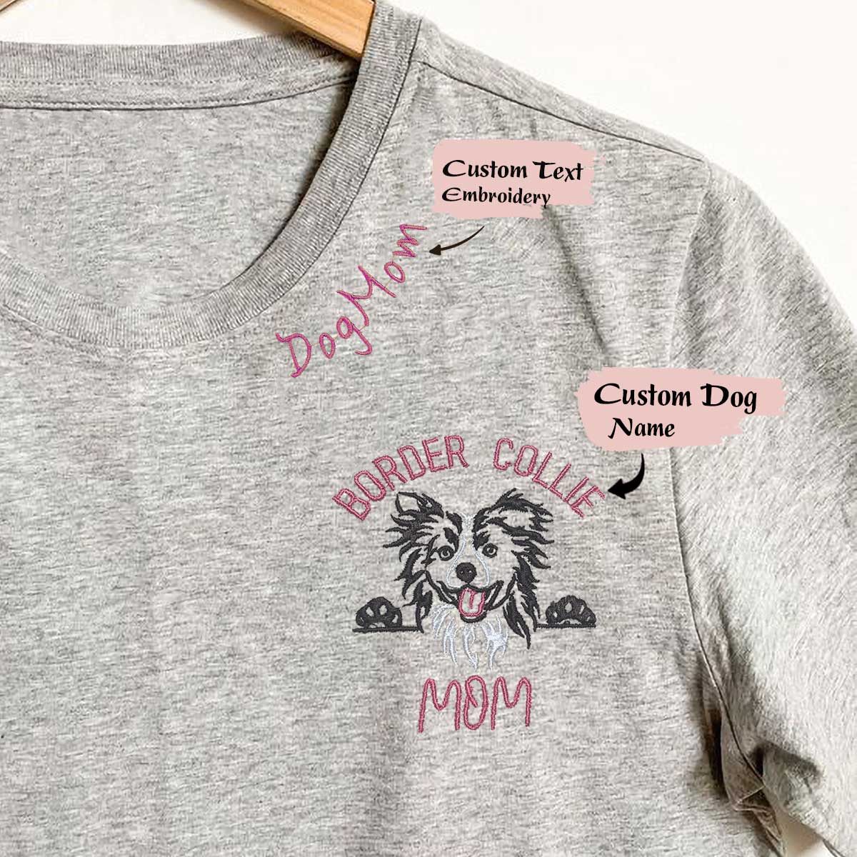 Custom Border Collie Dog Mom Embroidered Collar Shirt, Personalized Shirt with Dog Name, Best Gifts For Boxer Lovers