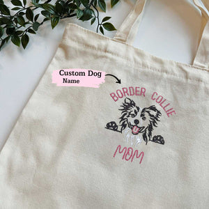 Custom Border Collie Dog Mom Embroidered Tote Bag, Personalized Tote Bag with Dog Name, Best Gifts For Boxer Lovers