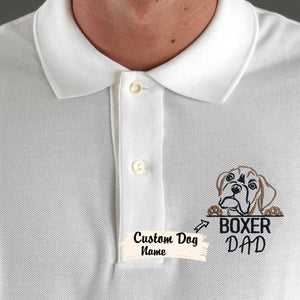 Custom Boxer Dog Dad Embroidered Polo Shirt, Personalized Polo Shirt with Dog Name, Best Gifts For Boxer Lovers