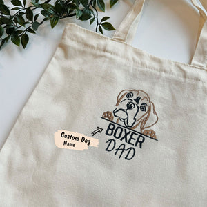 Custom Boxer Dog Dad Embroidered Tote Bag, Personalized Tote Bag with Dog Name, Best Gifts For Boxer Lovers