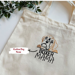 Custom Boxer Dog Mama Embroidered Tote Bag, Personalized Tote Bag with Dog Name, Best Gifts For Boxer Lovers
