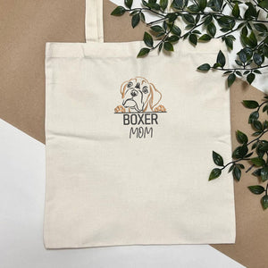 Custom Boxer Dog Mom Embroidered Tote Bag, Personalized Tote Bag with Dog Name, Best Gifts For Boxer Lovers