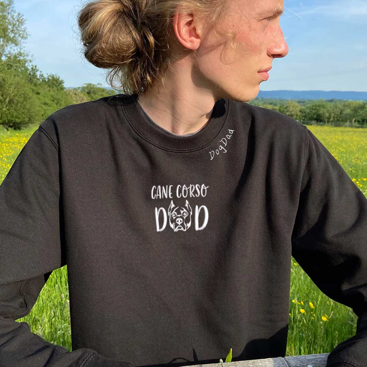 Custom Cane Corso Dog Dad Sweatshirt Embroidered Collar, Personalized Sweatshirt with Dog Name, Cane Corso Gifts Dog Lovers - Embroly