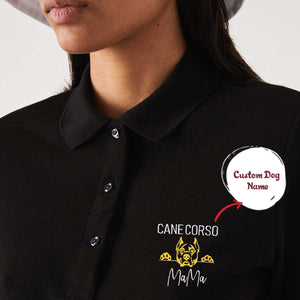 Custom  Cane Corso Dog Mama Embroidered Polo Shirt, Personalized Polo Shirt with Dog Name