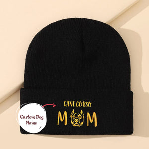 Custom  Cane Corso Dog Mom Embroidered Beanie, Personalized Beanie with Dog Name