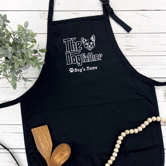 Custom Corgi Dog Dad Embroidered Apron, Personalized The DogFather Apron Corgi, Best Gifts For Corgi Lovers - Embroly