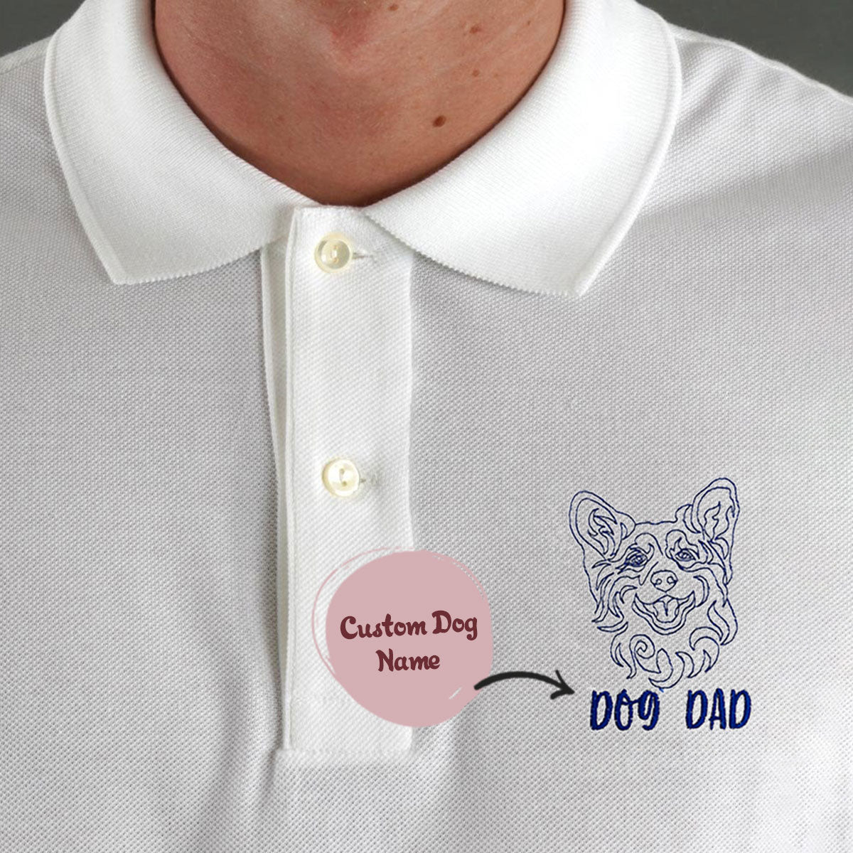 Custom Corgi Dog Dad Embroidered Polo Shirt, Personalized Polo Shirt with Dog Name, Best Gifts For Corgi Lovers