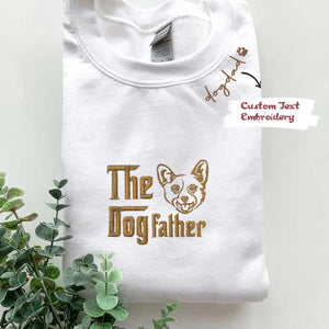 Custom Corgi Dog Dad Sweatshirt Embroidered Collar, Personalized The DogFather Sweatshirt Corgi, Best Gifts For Corgi Lovers