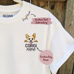 Custom Corgi Dog Mama Shirt Embroidered Collar, Personalized Shirt with Dog Name, Best Gifts For Corgi Lovers