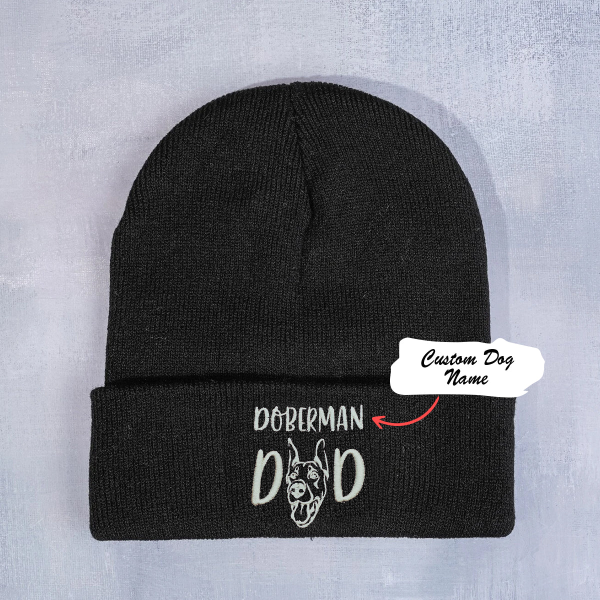 Custom Doberman Dog Dad Embroidered Beanie, Personalized Beanie with Dog Name, Best Gifts For Doberman Lovers