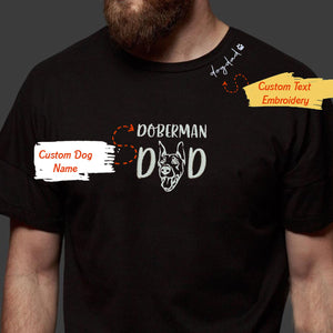 Custom Doberman Dog Dad Embroidered Collar Shirt, Personalized Shirt with Dog Name, Best Gifts For Doberman Lovers