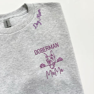 Custom Doberman Dog Mama Embroidered Collar Shirt, Personalized Shirt with Dog Name, Best Gifts For Doberman Lovers