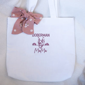 Custom Doberman Dog Mama Embroidered Tote Bag, Personalized Tote Bag with Dog Name, Best Gifts For Doberman Lovers
