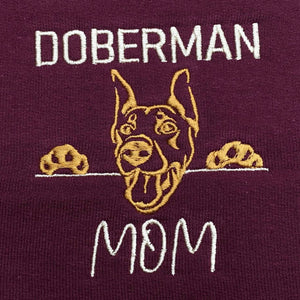 Custom Doberman Dog Mom Embroidered Collar Shirt, Personalized Shirt with Dog Name, Unique Gifts For Doberman Lovers