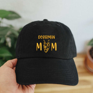 Custom Doberman Dog Mom Embroidered Hat, Personalized Hat with Dog Name, Best Gifts For Doberman Lovers