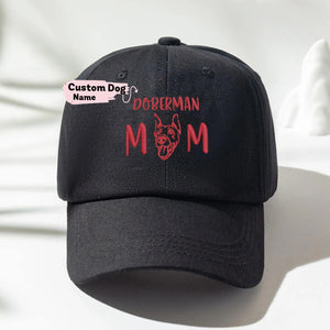 Custom Doberman Dog Mom Embroidered Hat, Personalized Hat with Dog Name, Best Gifts For Doberman Lovers