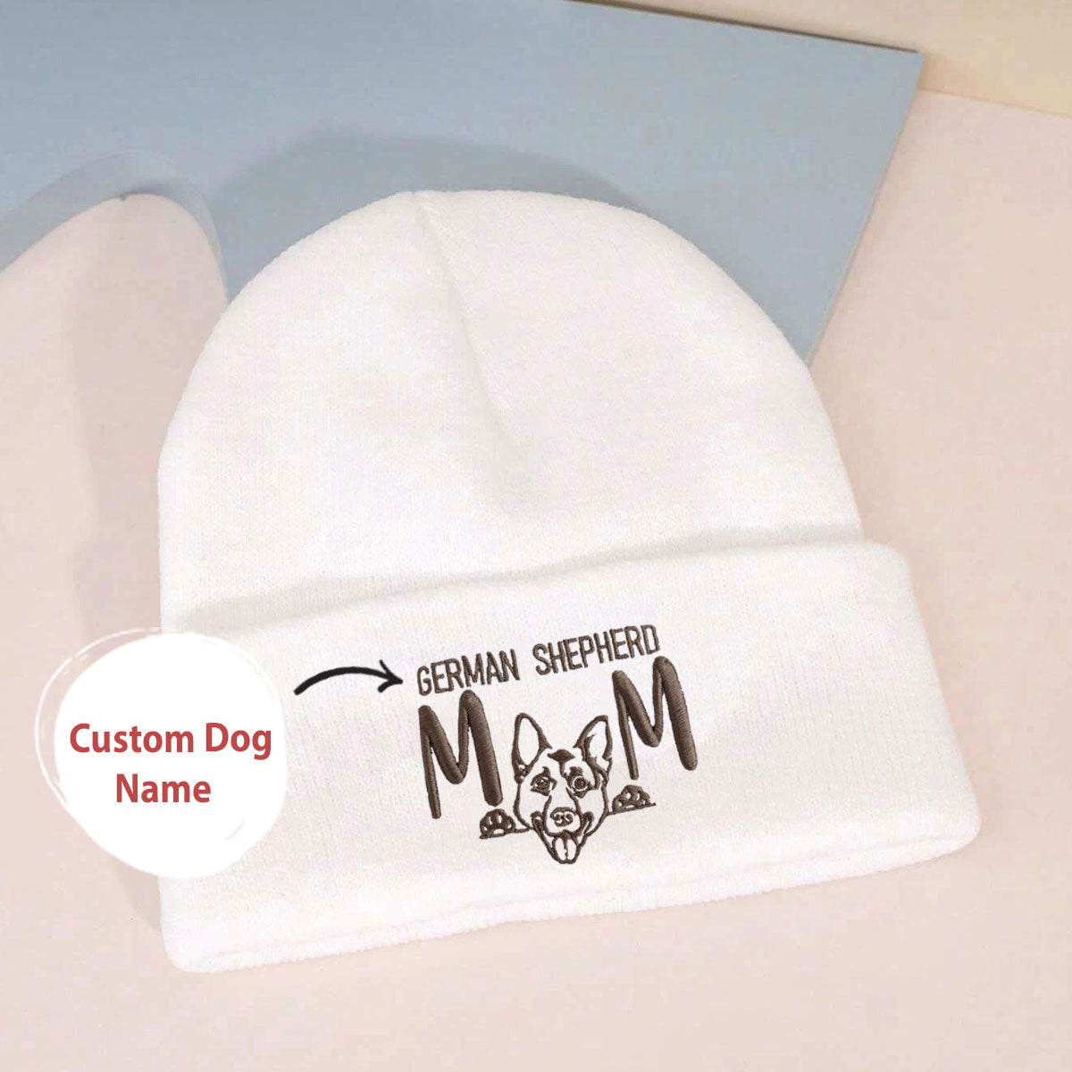 Custom German Shepherd Dog Mom Embroidered Beanie, Personalized Beanie with Dog Name, Gifts For German Shepherd Lovers