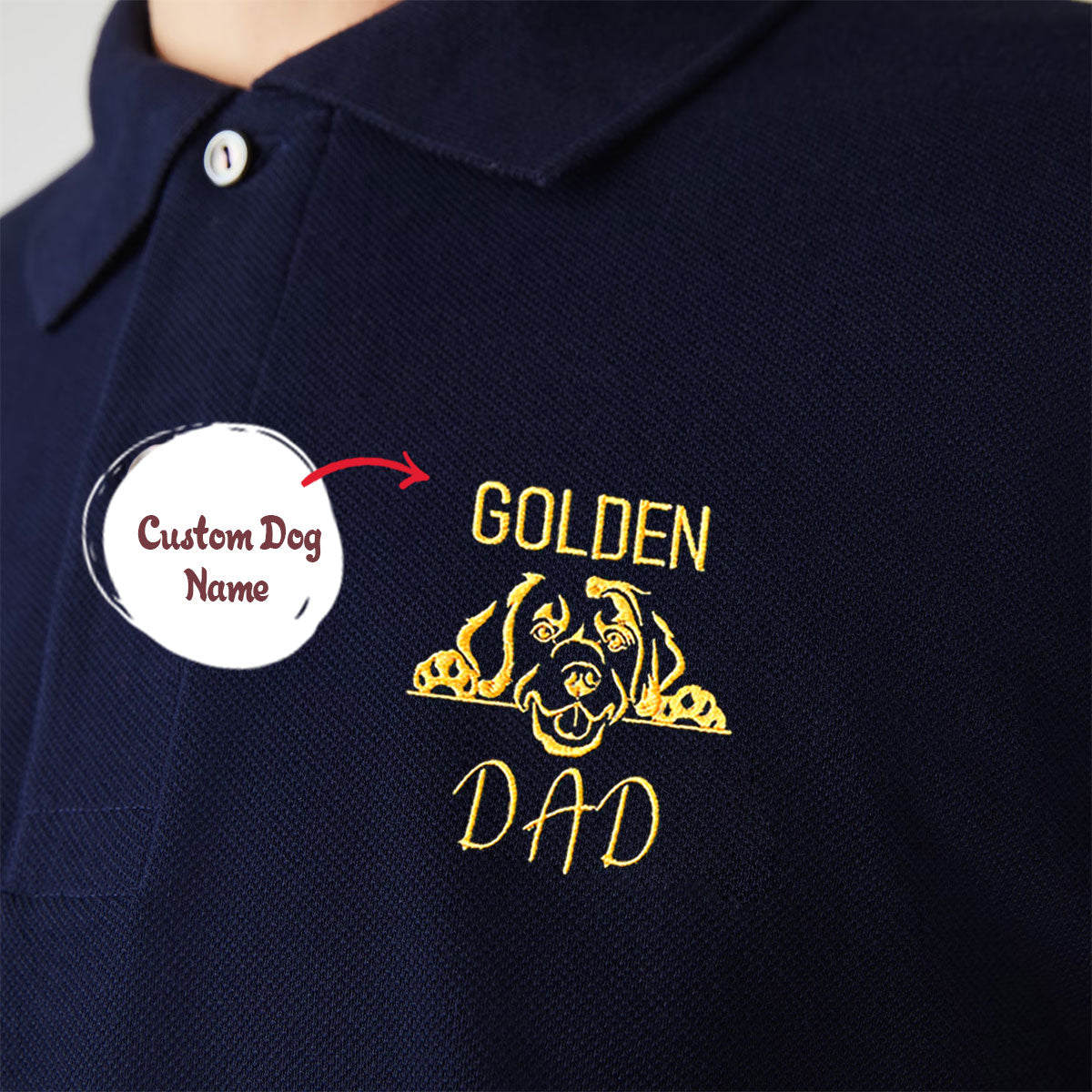 Custom Golden Retriever Dog Dad Embroidered Polo Shirt, Personalized Polo Shirt with Dog Name, Perfect Gifts for Golden Retriever Lovers