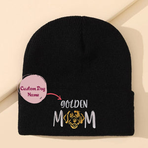 Custom Golden Retriever Dog Mom Embroidered Beanie, Personalized Beanie with Dog Name, Unique Gifts for Golden Retriever Lovers