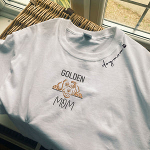 Custom Golden Retriever Dog Mom Embroidered Collar Shirt, Personalized Shirt with Dog Name, Perfect Gifts for Golden Retriever Lovers