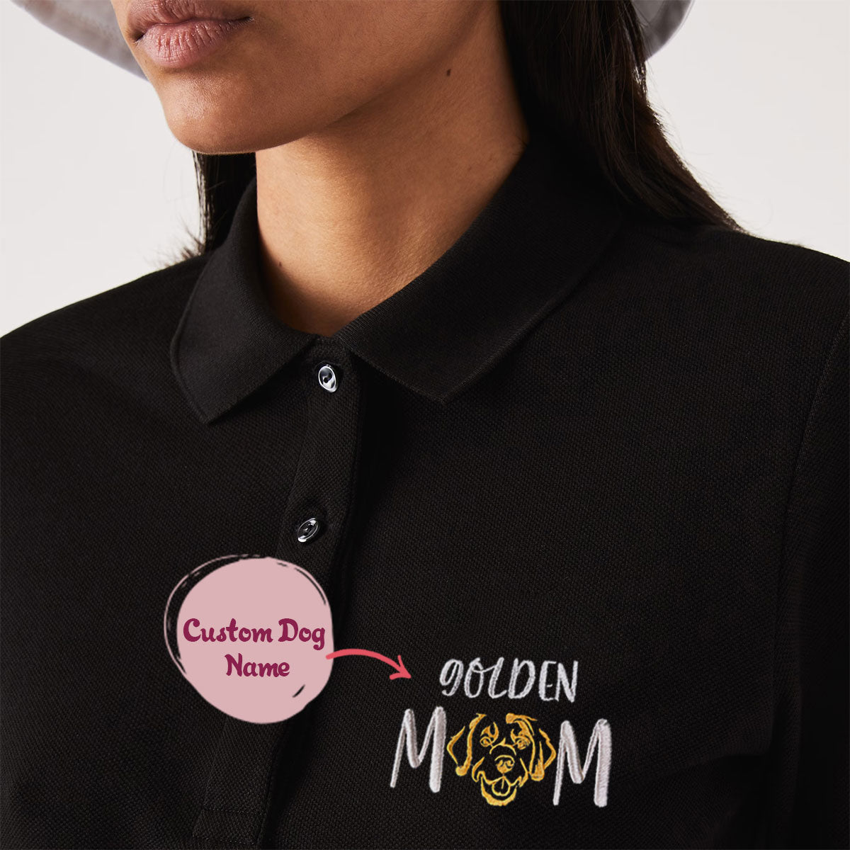 Custom Golden Retriever Dog Mom Embroidered Polo Shirt, Personalized Polo Shirt with Dog Name, Unique Gifts for Golden Retriever Lovers